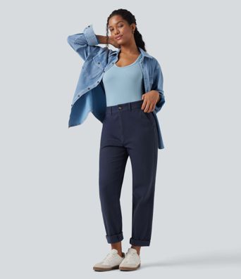 Lässige Chino-Hose aus Baumwolle mit mittelhohem Bund und Seitentaschen