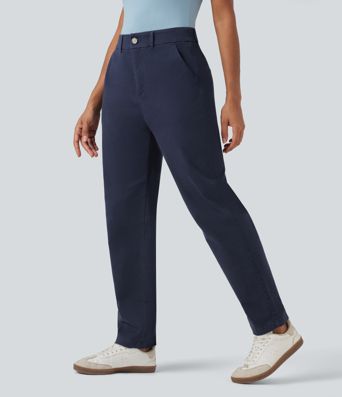 Lässige Chino-Hose aus Baumwolle mit mittelhohem Bund und Seitentaschen