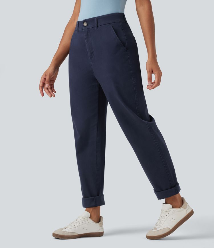 Lässige Chino-Hose aus Baumwolle mit mittelhohem Bund und Seitentaschen