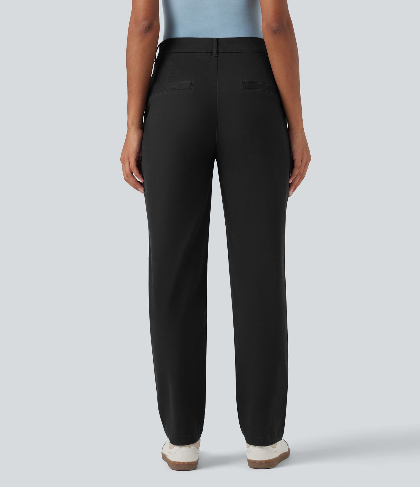 Mid Rise Tapered Casual Chino Cotton Pants with Pockets