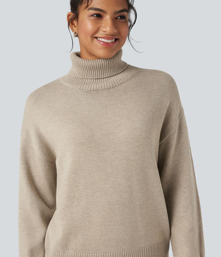 High Neck Long Sleeve Work Wool-Blend Sweater