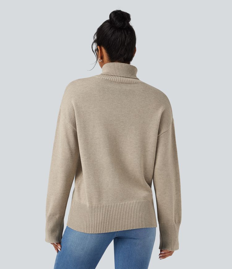 High Neck Long Sleeve Work Wool-Blend Sweater
