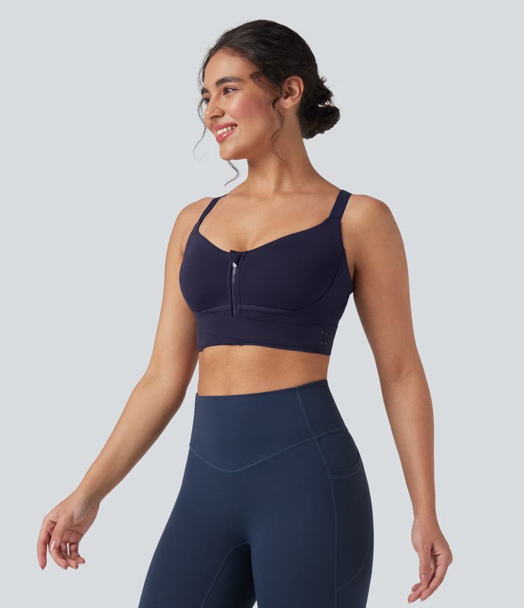 SpeedWave™ Medium Support Push Up Zipper Adjustable Buckle Quick Dry Running Sports Bra