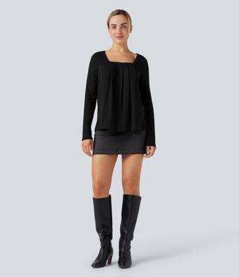 Square Neck Long Sleeve Casual Top