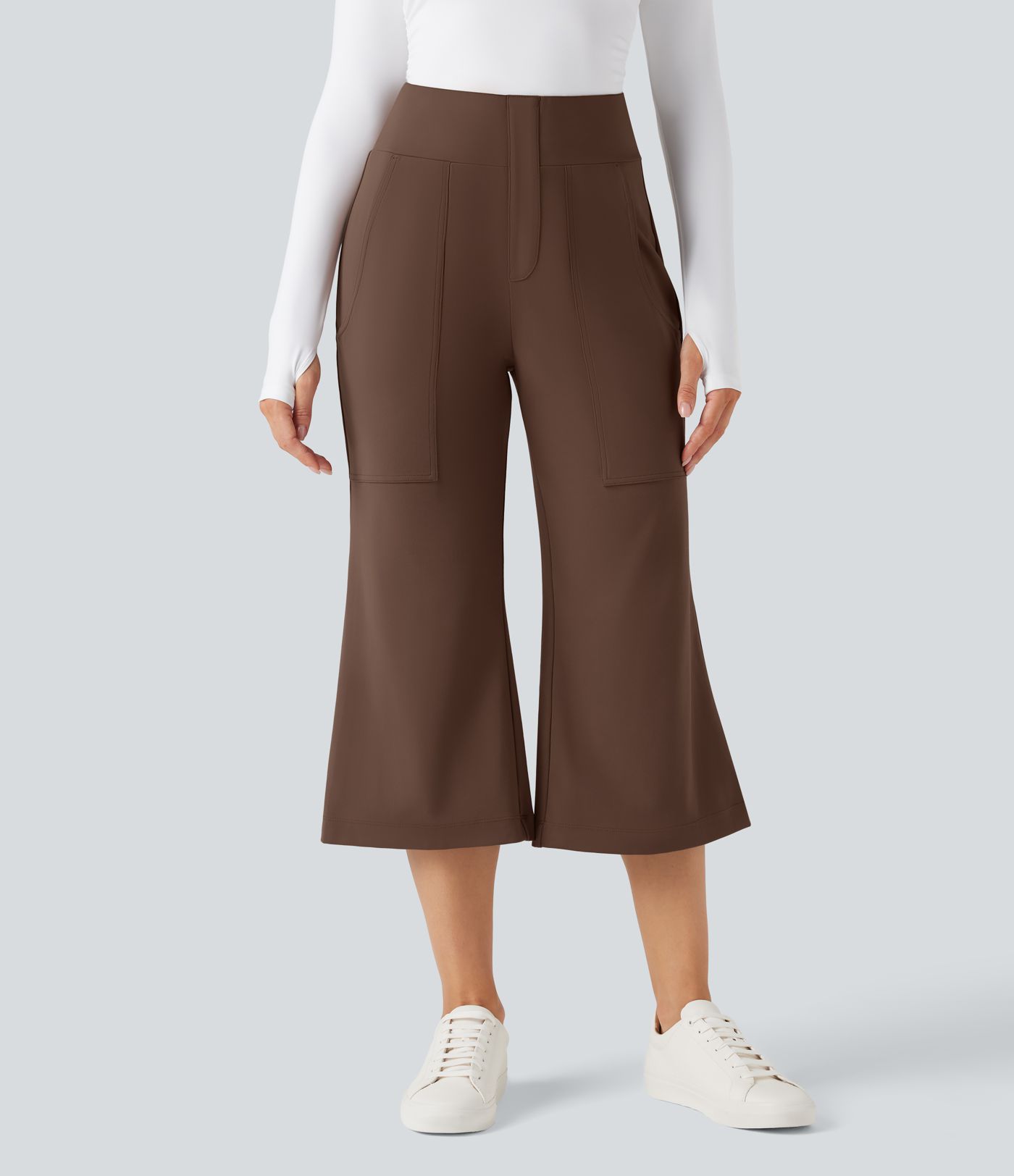 DayStretch High Waisted Flare Cropped Casual Trousers with Pockets