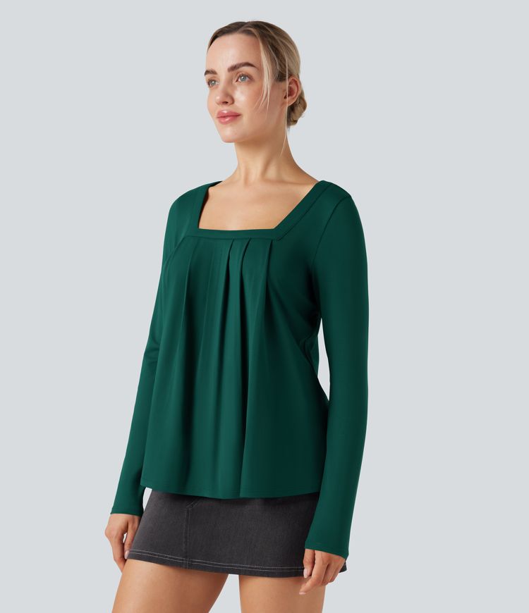 Square Neck Long Sleeve Casual Top
