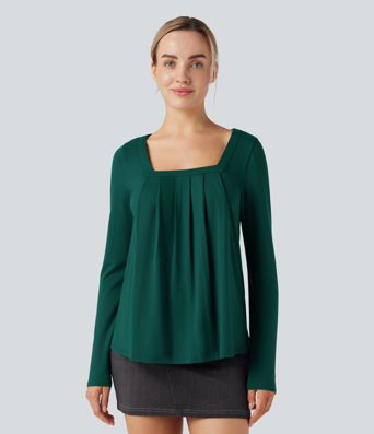 Square Neck Long Sleeve Casual Top