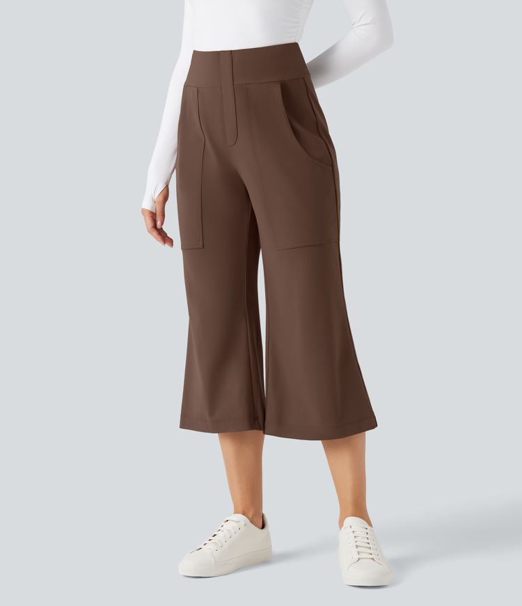 DayStretch High Waisted Flare Cropped Casual Trousers with Pockets