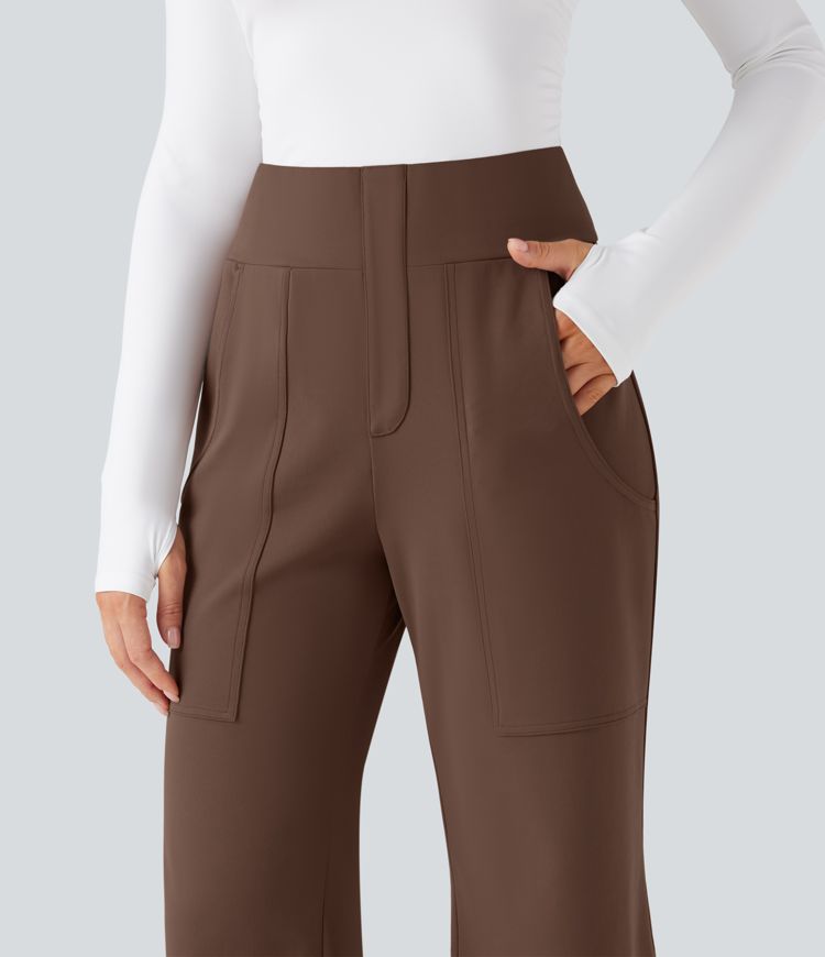 DayStretch High Waisted Flare Cropped Casual Trousers with Pockets