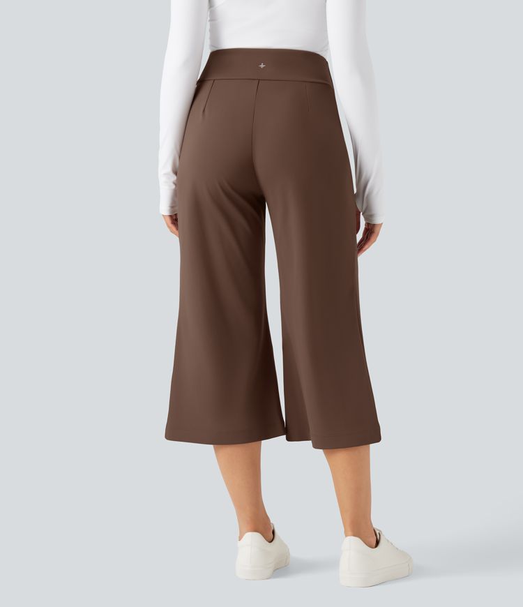 DayStretch High Waisted Flare Cropped Casual Trousers with Pockets