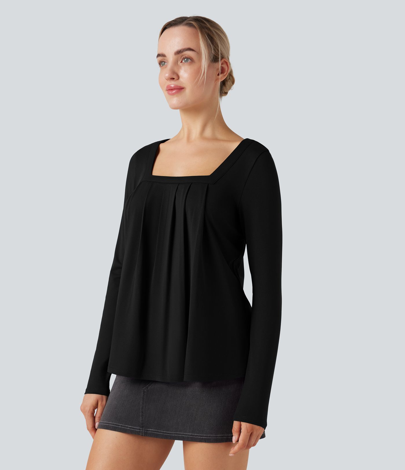 Square Neck Long Sleeve Casual Top