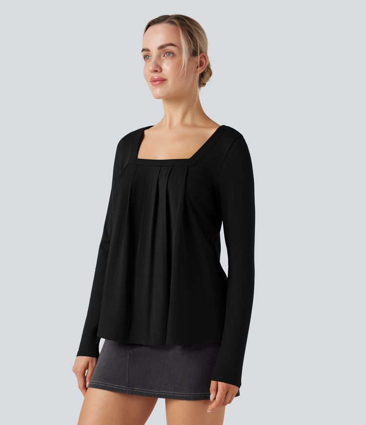 Square Neck Long Sleeve Casual Top