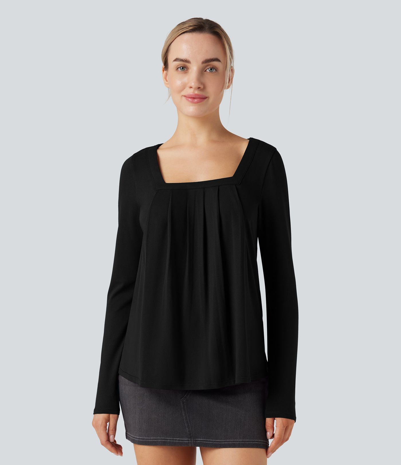 Square Neck Long Sleeve Casual Top
