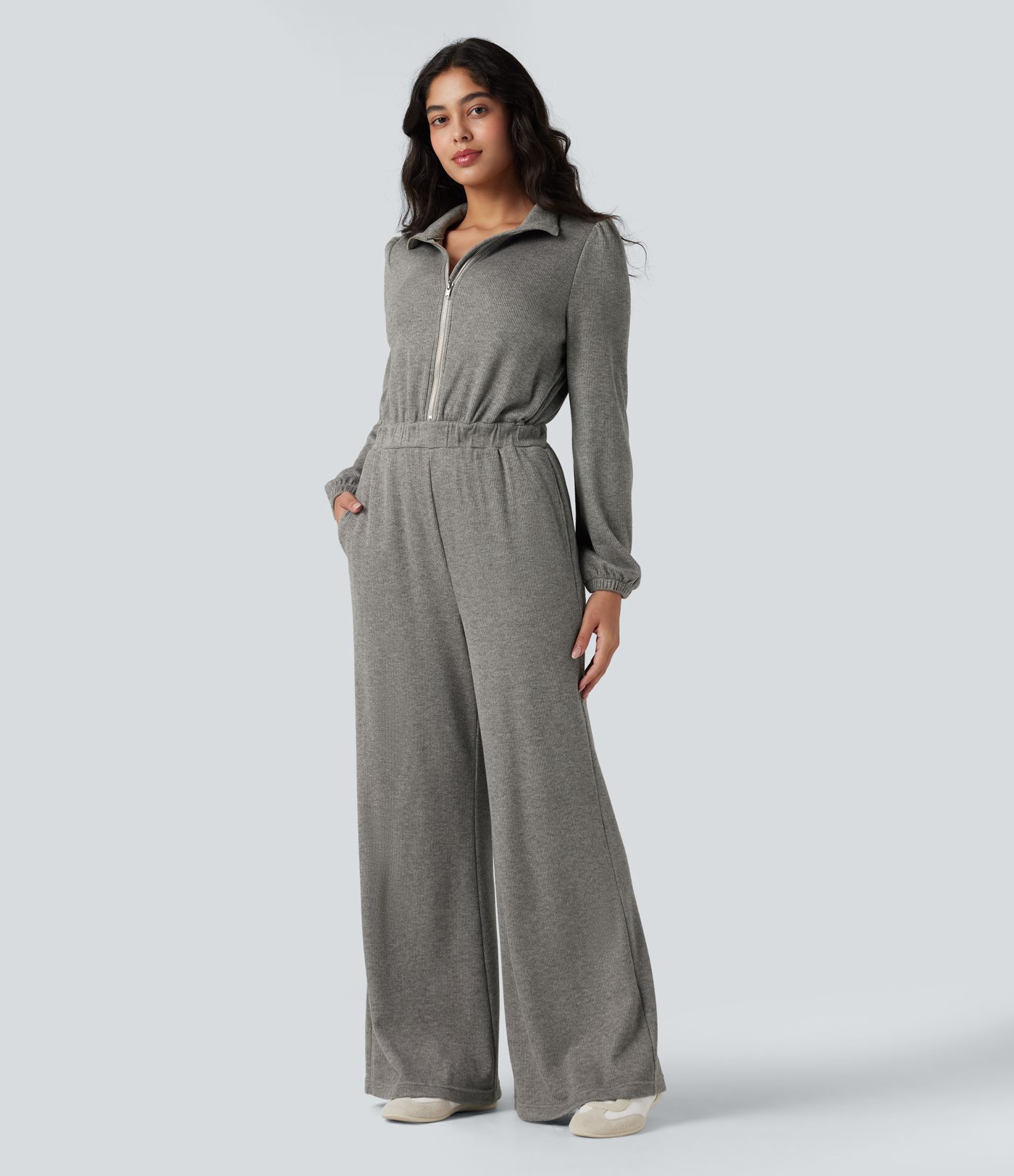 Combinaison jambes larges demi-zip manches longues avec poches - Édition Easy Peasy