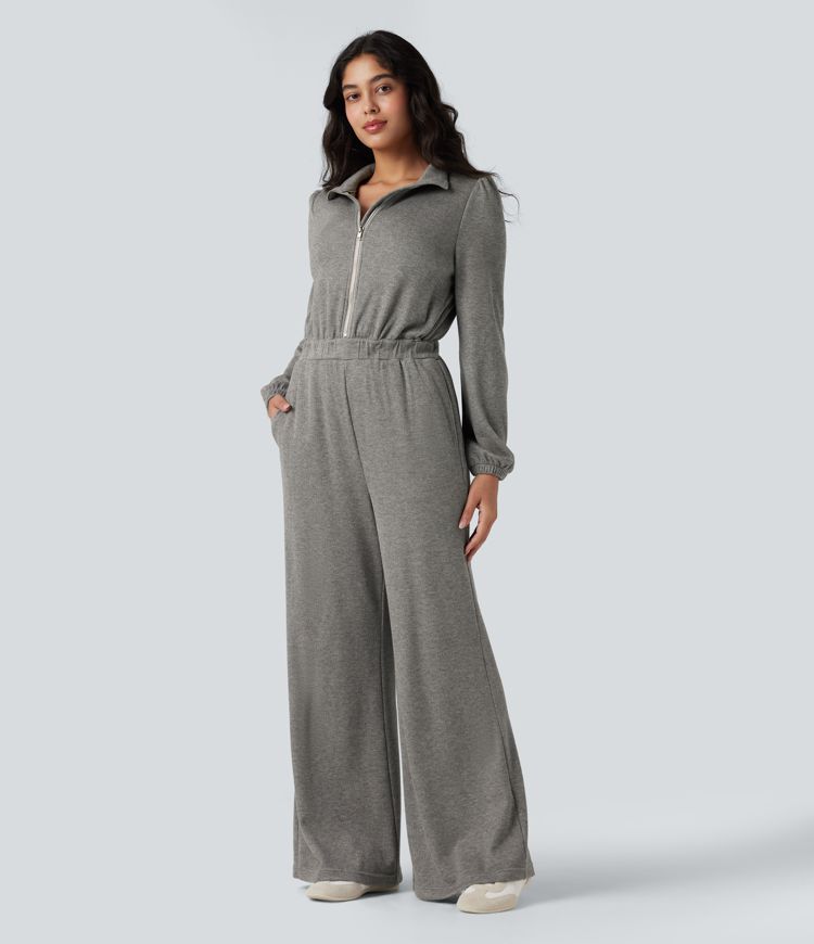 Combinaison jambes larges demi-zip manches longues avec poches - Édition Easy Peasy