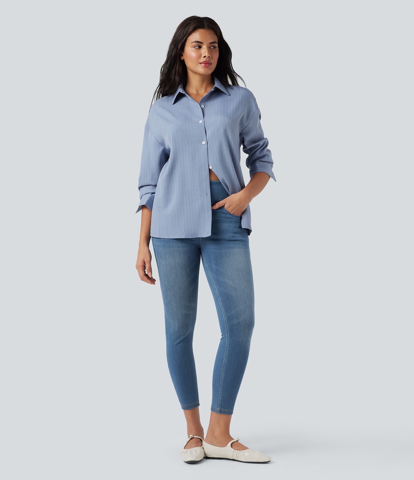 Halara Flex™ Jeans Lässige 7/8-Leggings aus dehnbarem Strickdenim mit hoher Taille und Gesäßtasche