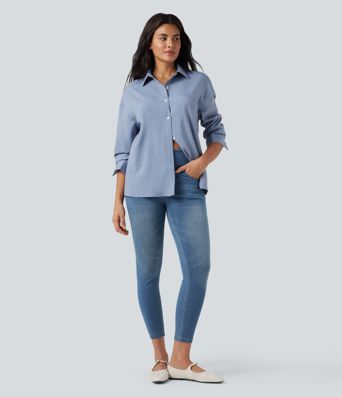 Halara Flex™ Jeans Lässige 7/8-Leggings aus dehnbarem Strickdenim mit hoher Taille und Gesäßtasche