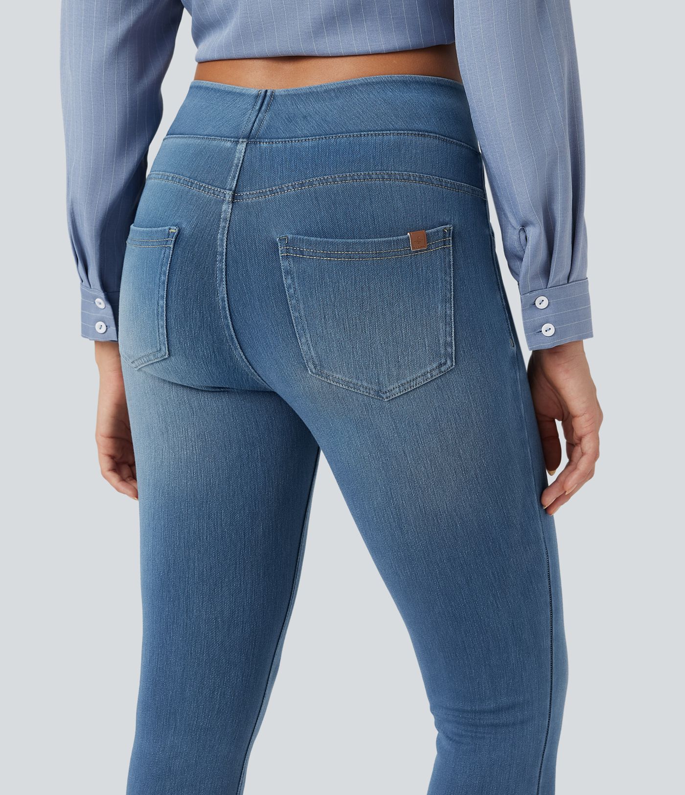 Halara Flex™ Jeans Lässige 7/8-Leggings aus dehnbarem Strickdenim mit hoher Taille und Gesäßtasche