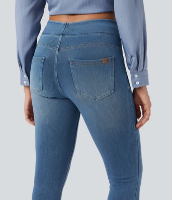 Halara Flex™ Jeans Lässige 7/8-Leggings aus dehnbarem Strickdenim mit hoher Taille und Gesäßtasche