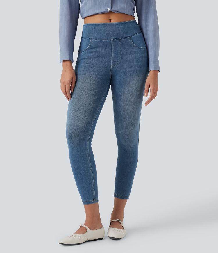 Halara Flex™ Jeans Lässige 7/8-Leggings aus dehnbarem Strickdenim mit hoher Taille und Gesäßtasche