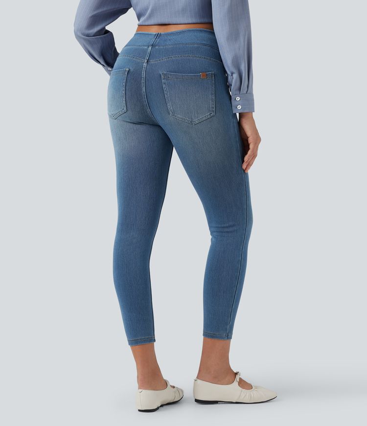 Halara Flex™ Jeans Lässige 7/8-Leggings aus dehnbarem Strickdenim mit hoher Taille und Gesäßtasche