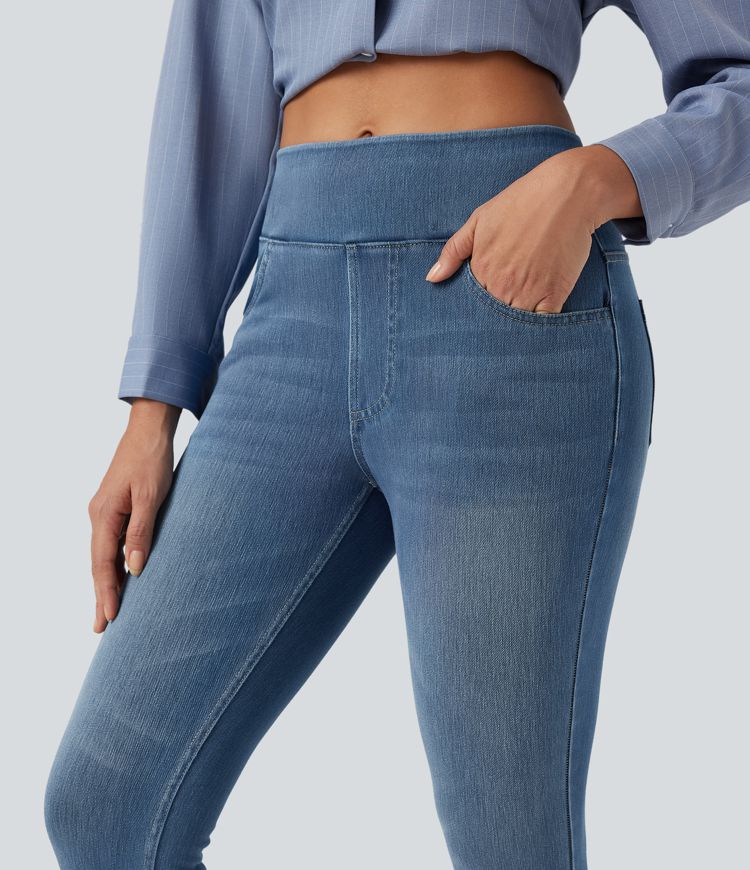 Halara Flex™ Jeans Lässige 7/8-Leggings aus dehnbarem Strickdenim mit hoher Taille und Gesäßtasche