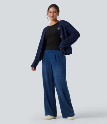 Top laine col échancré manches longues avec trous pouces