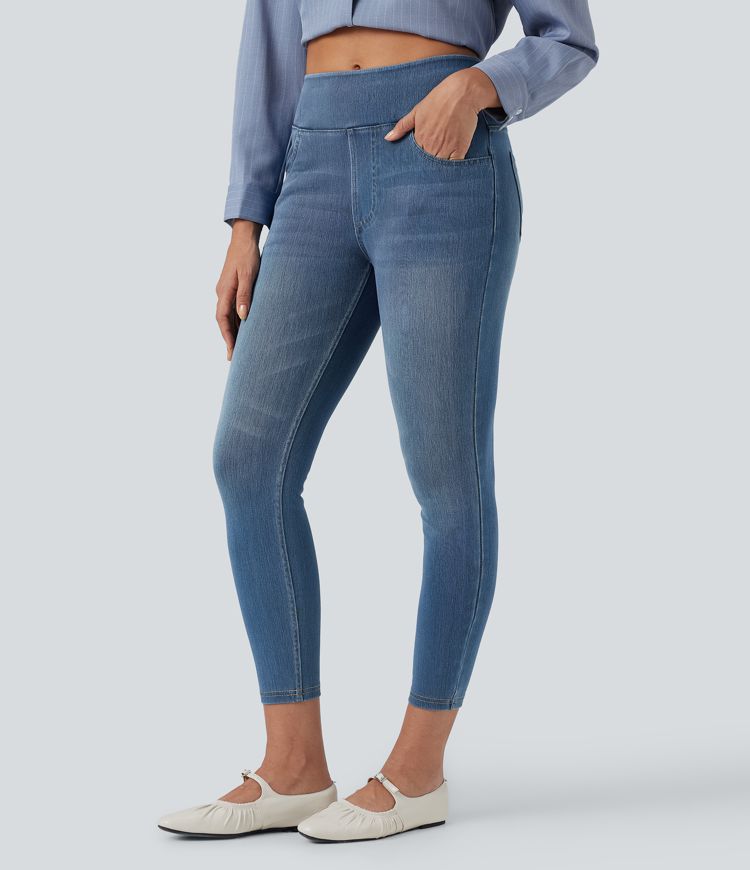 Halara Flex™ Jeans Lässige 7/8-Leggings aus dehnbarem Strickdenim mit hoher Taille und Gesäßtasche
