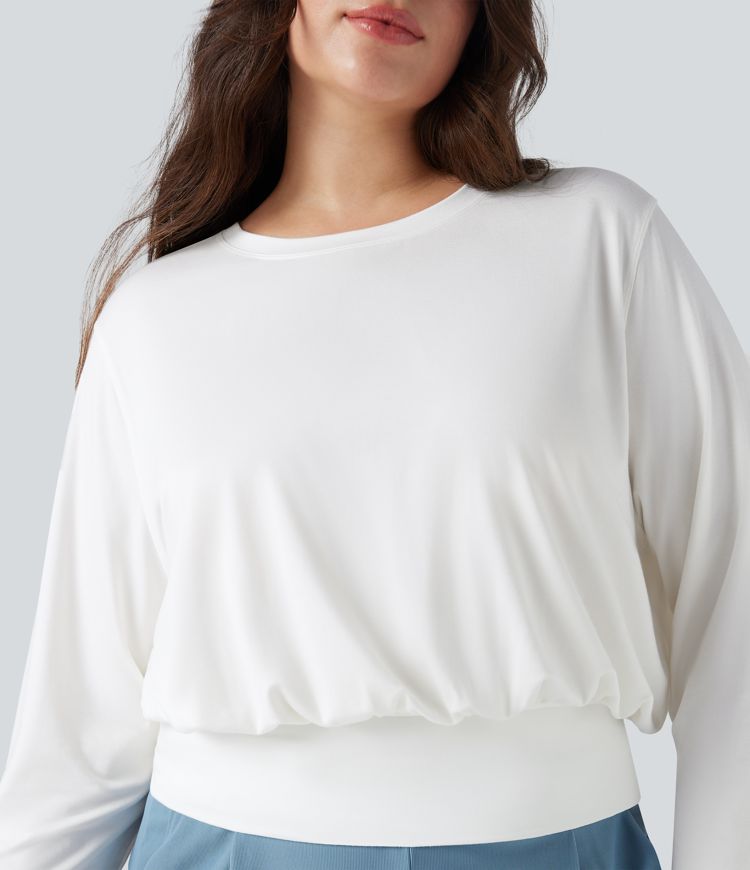 Round Neck Long Sleeve Work Plus Size Top