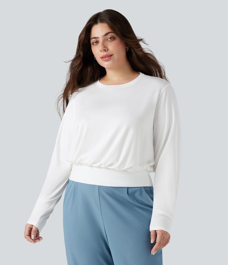 Round Neck Long Sleeve Work Plus Size Top