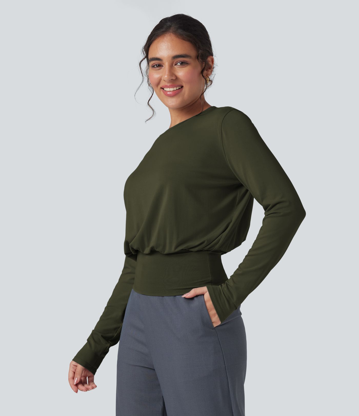 Round Neck Long Sleeve Work Top