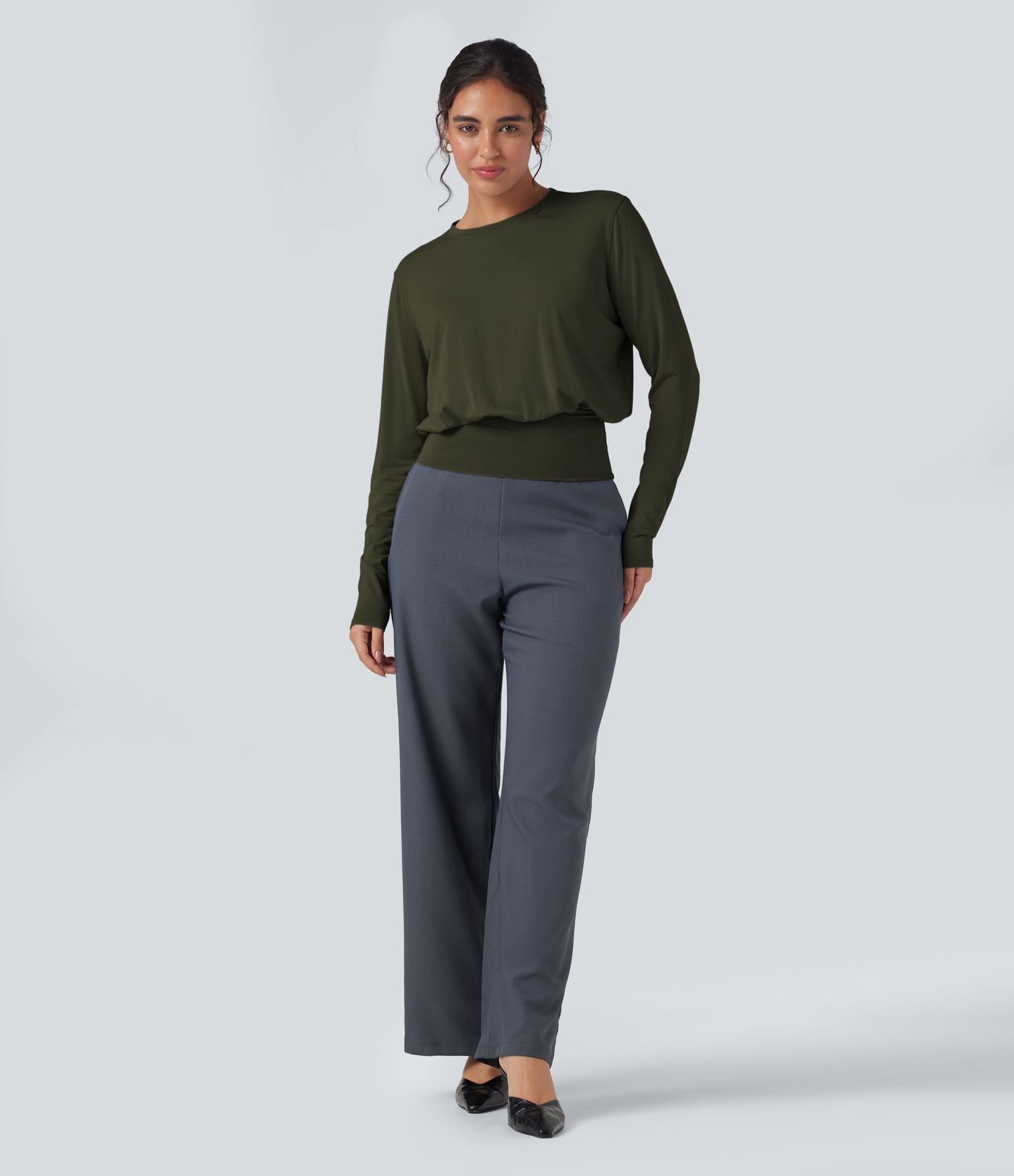 Round Neck Long Sleeve Work Top