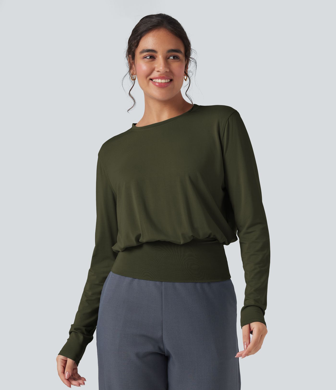 Round Neck Long Sleeve Work Top