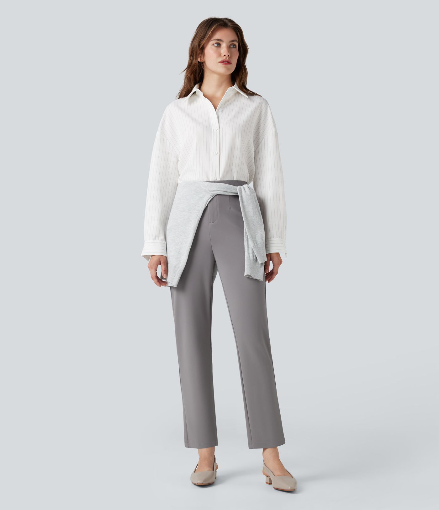 Pantalones de trabajo Halara Flex™ en crepé, de talle alto y pierna entallada