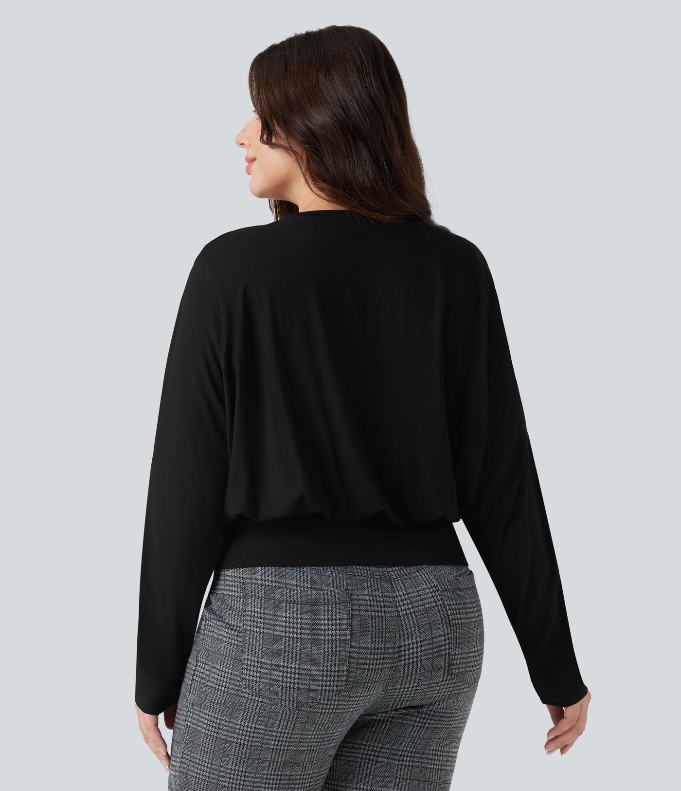 Round Neck Long Sleeve Work Plus Size Top