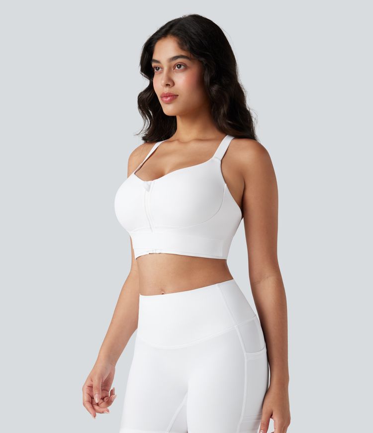 SpeedWave™ Medium Support Push Up Zipper Adjustable Buckle Quick Dry Running Sports Bra D-F Cups