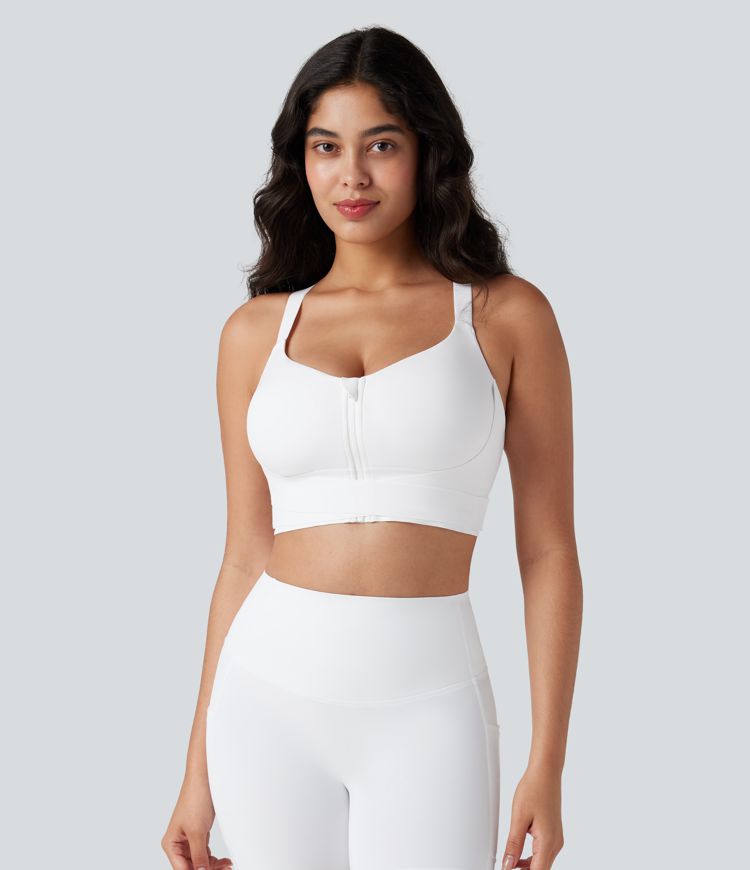SpeedWave™ Medium Support Push Up Zipper Adjustable Buckle Quick Dry Running Sports Bra D-F Cups