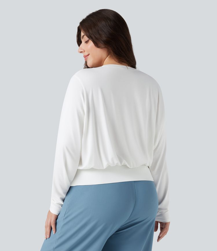 Round Neck Long Sleeve Work Plus Size Top