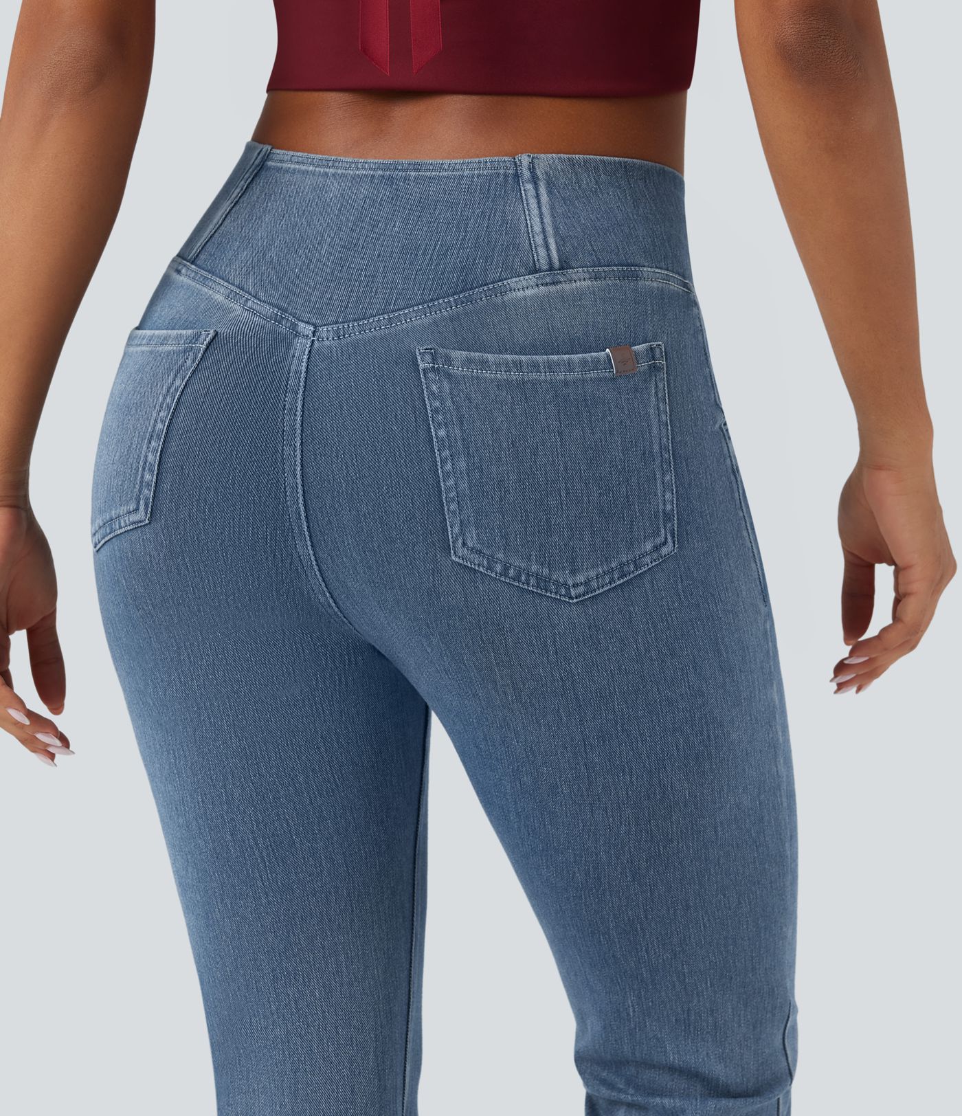 Halara Flex™ - Jean Ultra Evasé Tricot Extensible Lavé Poches Croisées Taille Haute