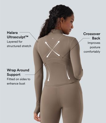 Chamarra de yoga Halara UltraSculpt™ con fruncido y manga larga con abertura para el pulgar