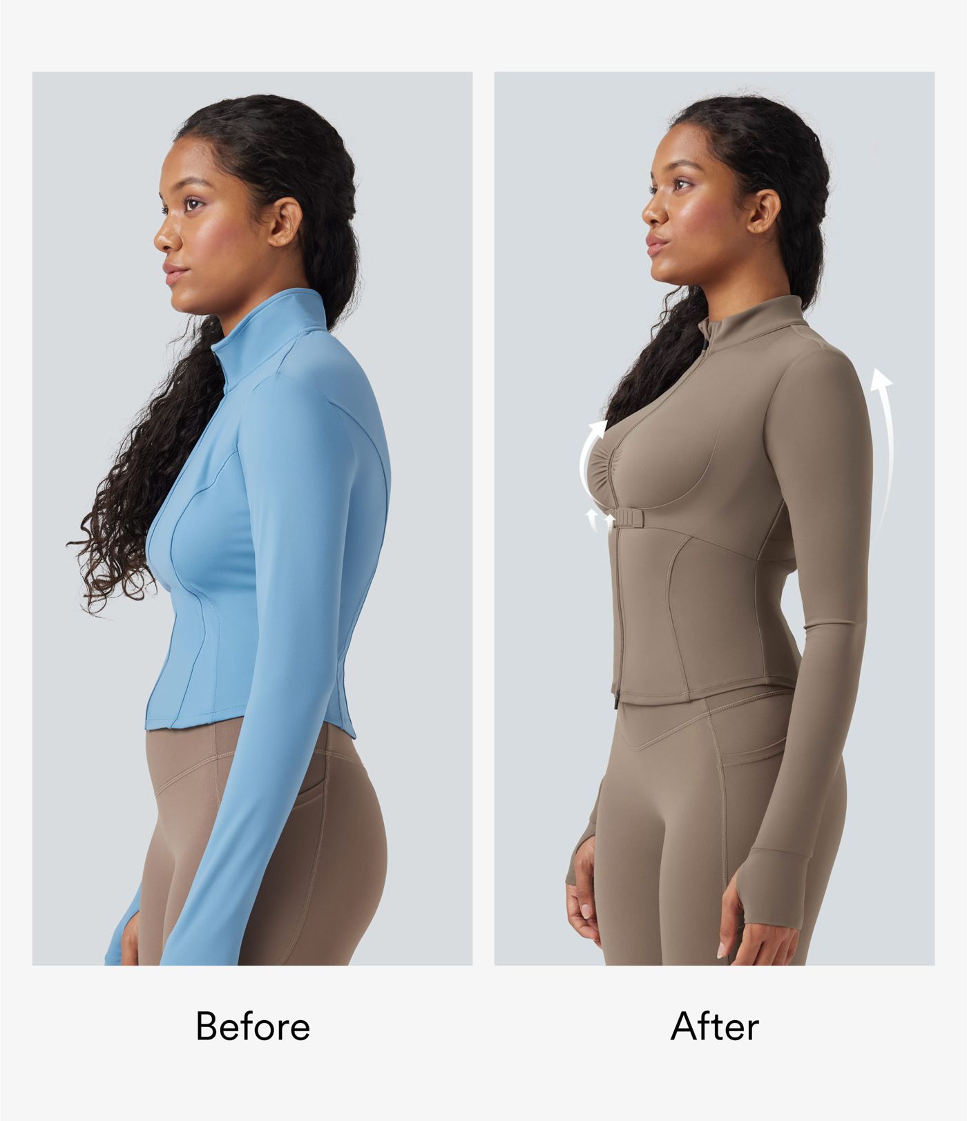 Chamarra de yoga Halara UltraSculpt™ con fruncido y manga larga con abertura para el pulgar