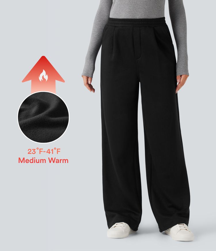 High Waisted Straight Leg Fleece Work Pants with Pockets