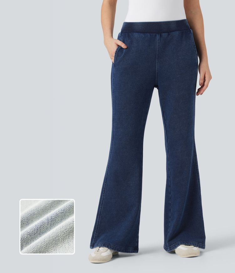 Halara Flex™ Mid Rise French Terry Sweatpants Casual Flare Jeans with Pockets