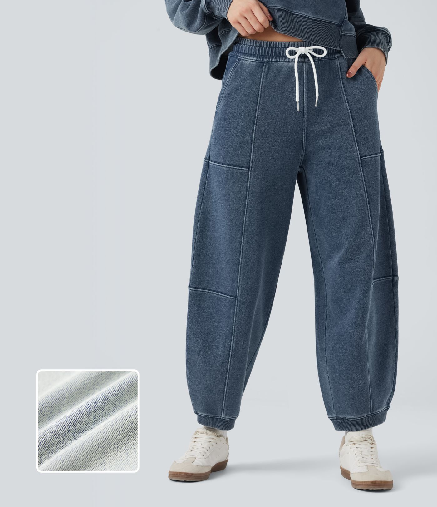 Halara Flex™ Mid Rise Drawstring Denim Casual French Terry Baggy Sweatpants with Pockets