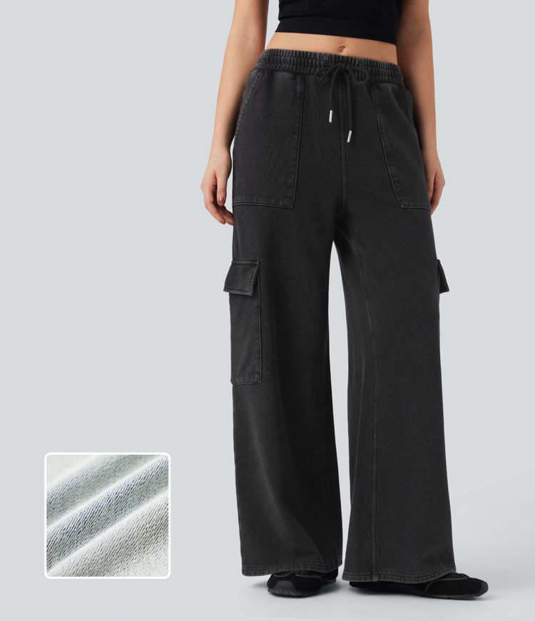 Halara Flex™ Mid Rise Drawstring Straight Leg Casual French Terry Sweatpants Cargo Jeans with Pockets