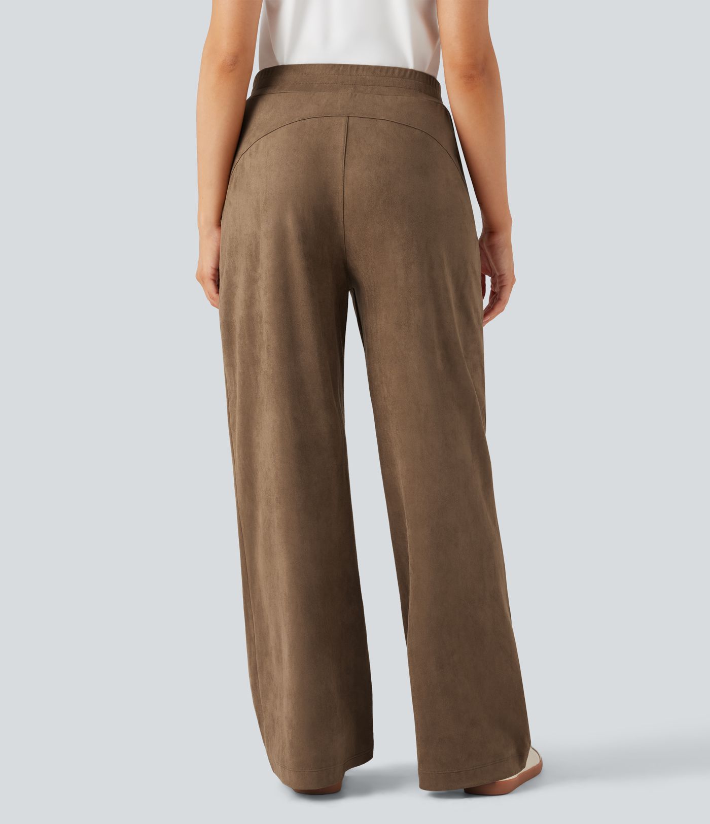 Mid Rise Suede Casual Baggy Pants with Pockets