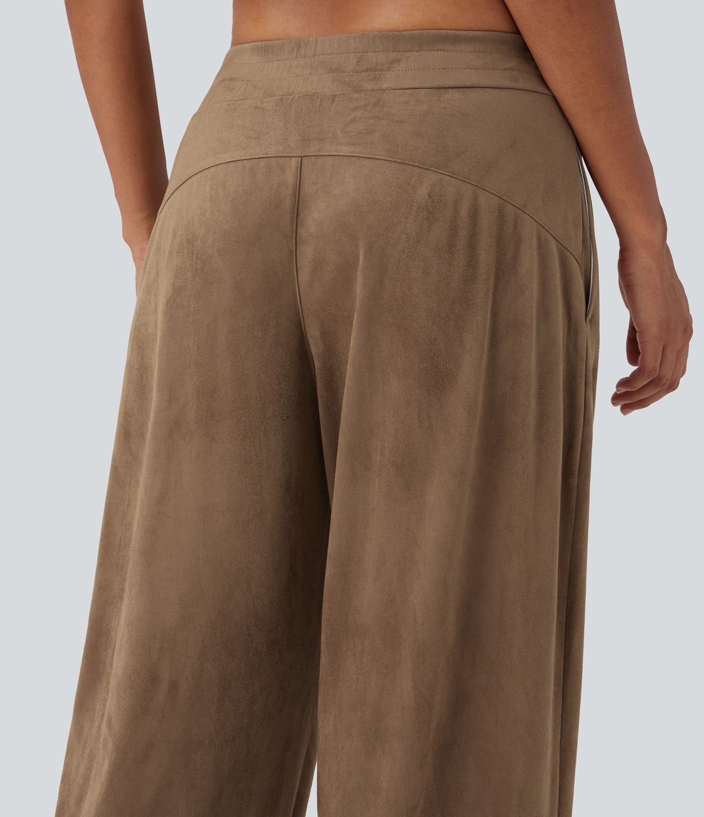 Mid Rise Suede Casual Baggy Pants with Pockets