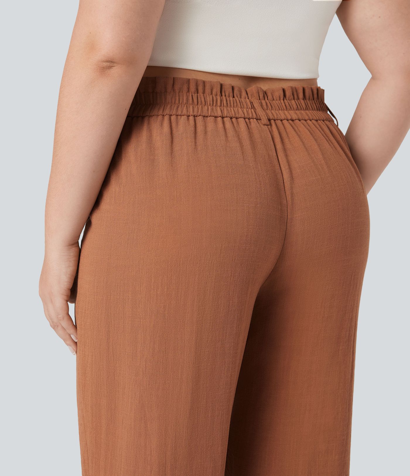 High Waisted Capri Linen-Feel Resort Plus Size Pants with Pockets
