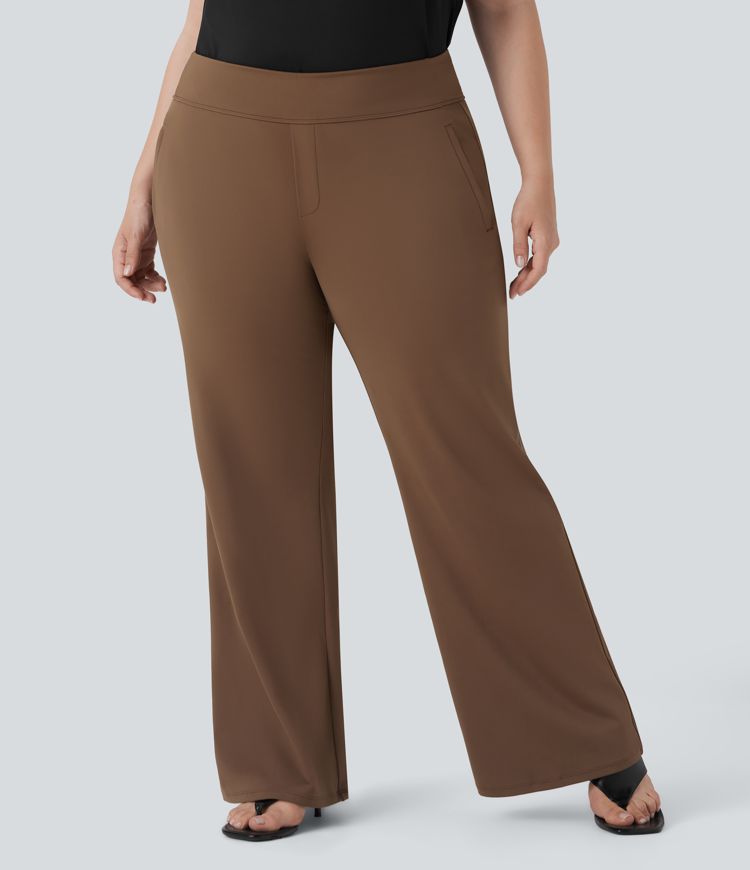 Plus Size Halara Flex™ High Waisted Work Flare Pants with Side Zip Pockets