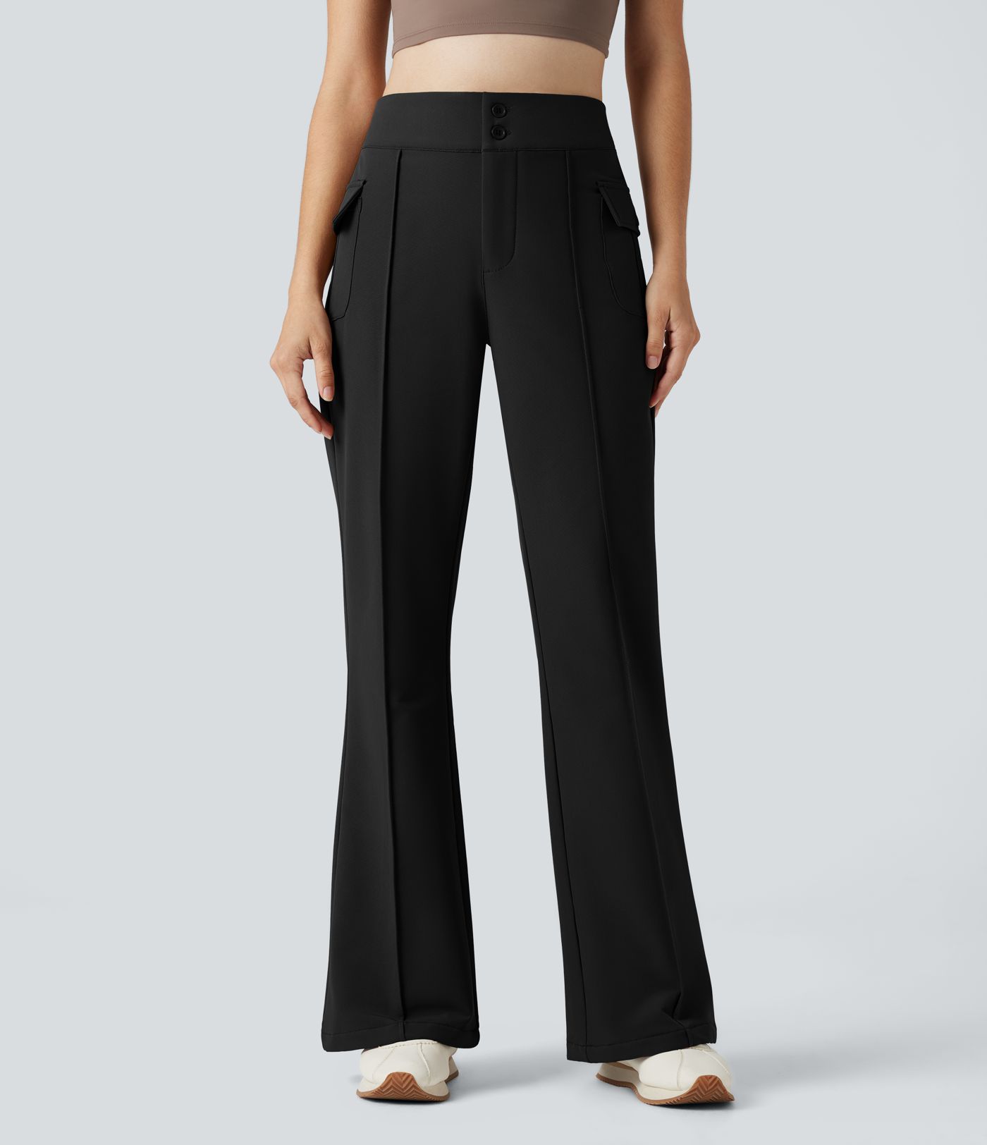 Durable Water Repellent Thermal High Waisted Hiking Flare Pants with Pockets